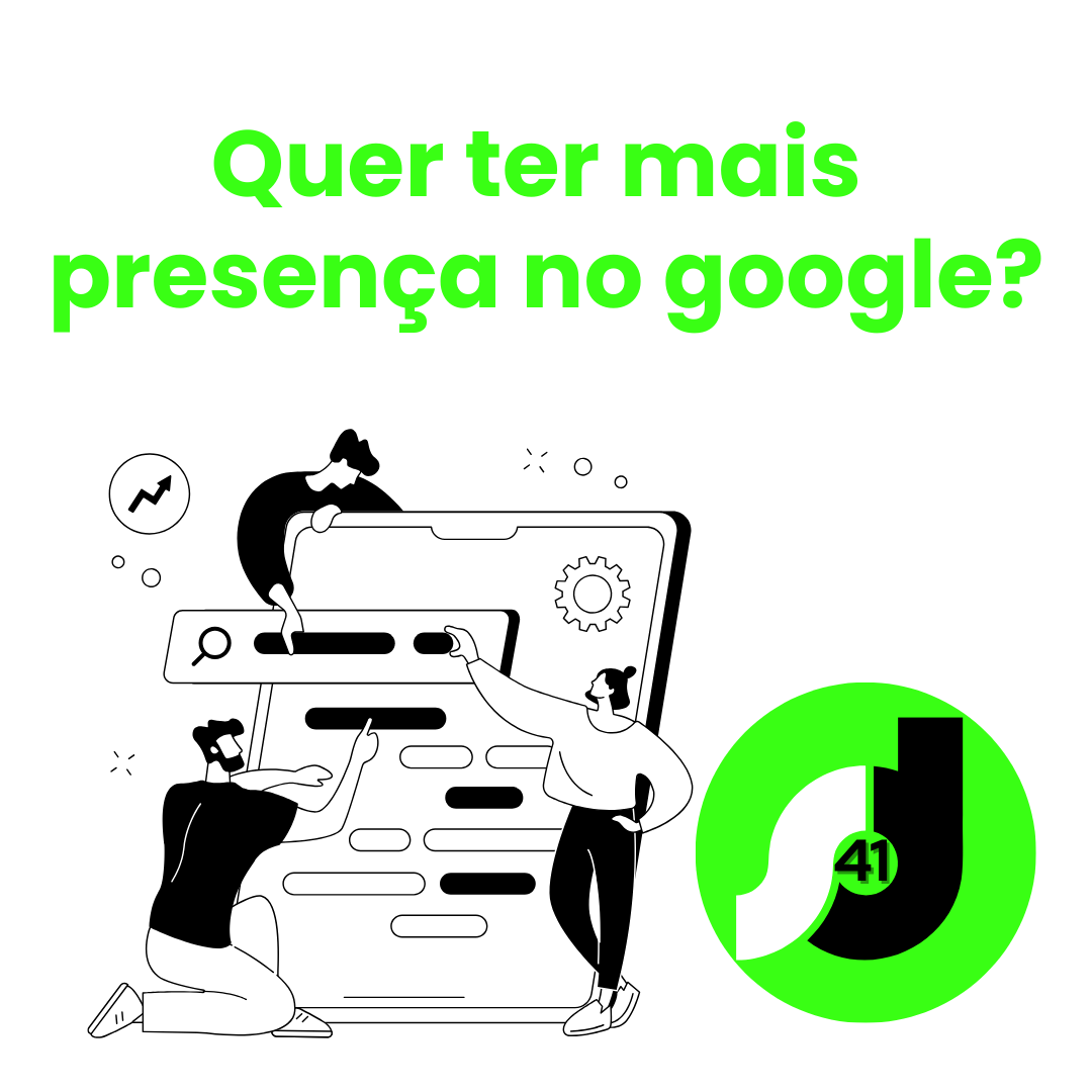 Ilustração de empresa aumentando presença no Google com site profissional
